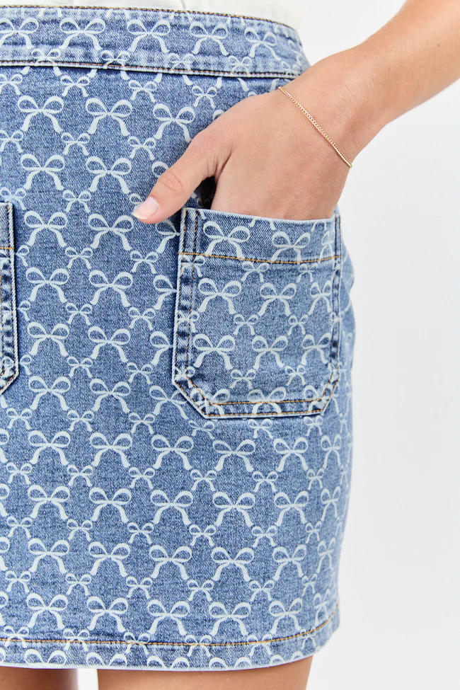 Beautiful Bows Printed Denim Skirt DOORBUSTER - Terpint