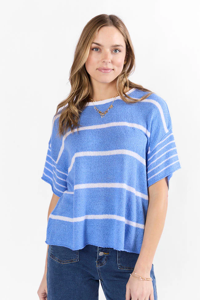 Wear It Well Blue And Ivory Striped Sweater T-Shirt FINAL SALE - Terpint