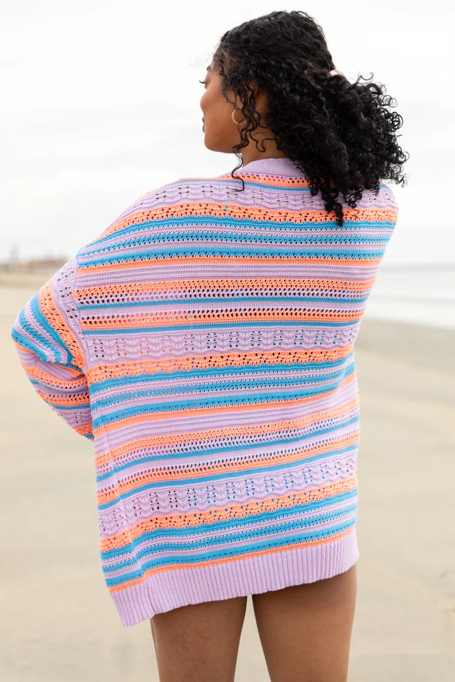 Pass On By Purple Multi Striped Open Knit Cardigan FINAL SALE - Terpint