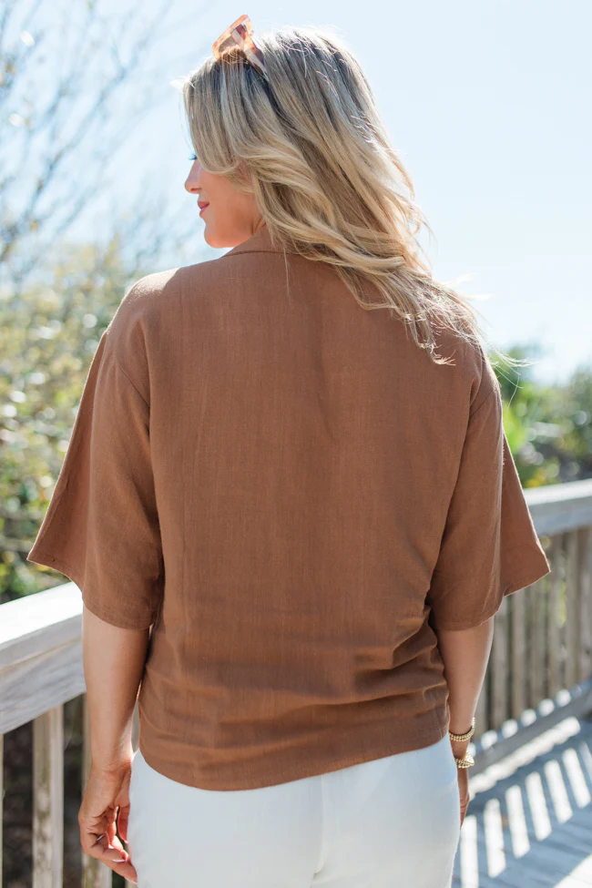 Taking A Risk Brown Pocketed Button Front Top FINAL SALE - Terpint