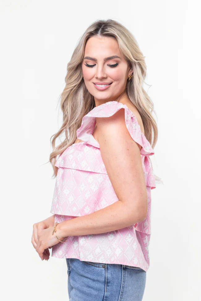 Wonderful Wildflowers Pink Print Button Front Tiered Tank SALE - Terpint