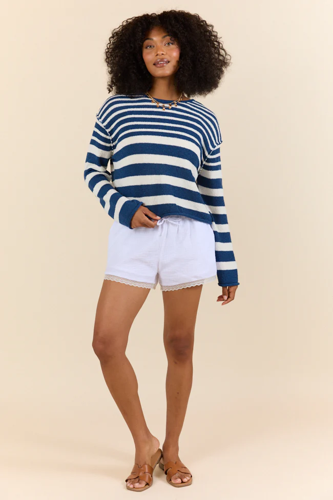 Secret Place White Lace Trim Gauze Pull On Shorts FINAL SALE - Terpint