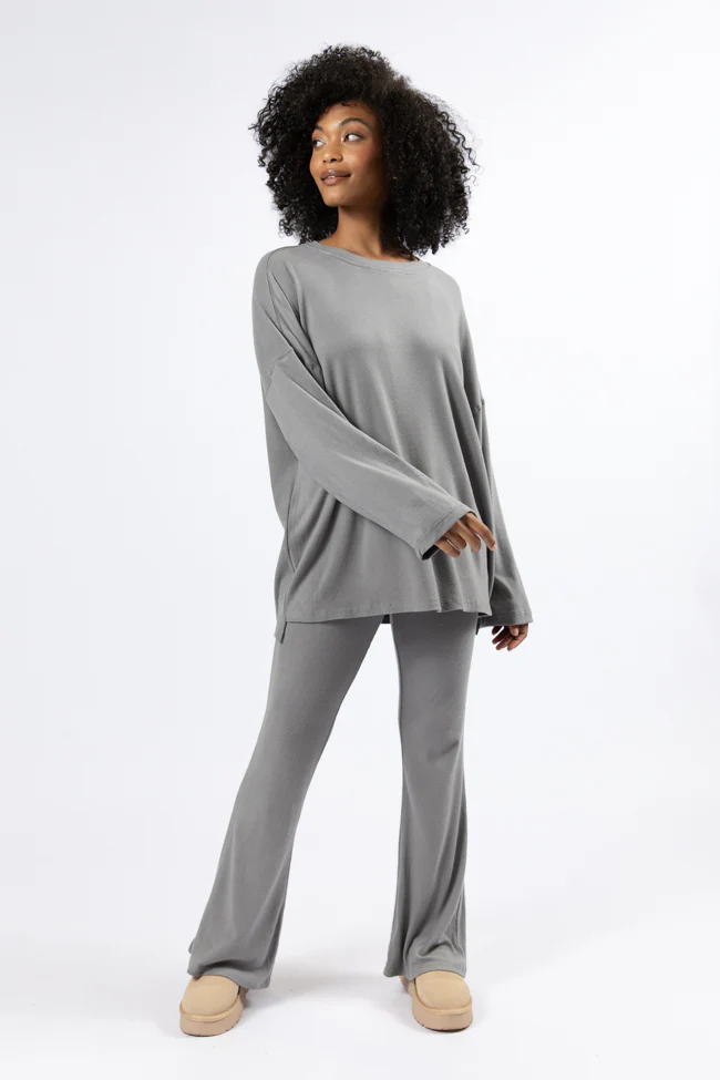 The Perfect Charcoal Brushed Rib Flare Pants Set FINAL SALE - Terpint