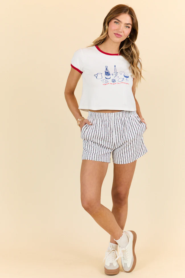 Croissants For Dinner White Graphic Cropped Tee DOORBUSTER - Terpint