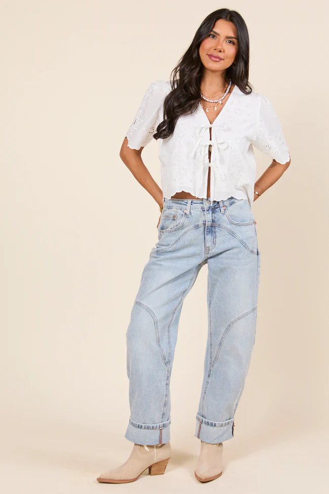River Light Wash Denim Barrel Leg Jeans - Terpint
