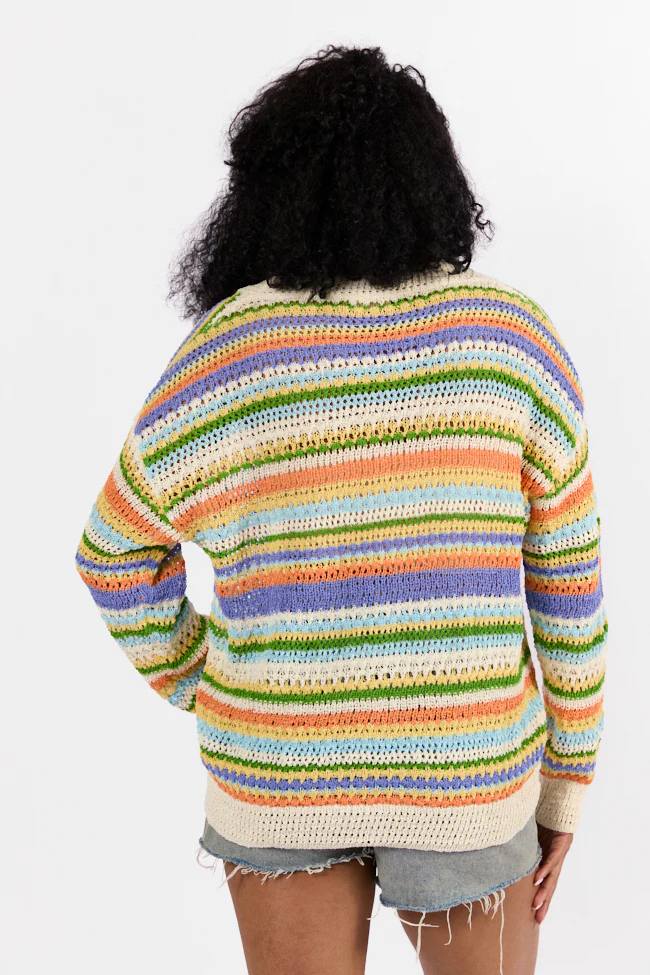 Drive Down Main Purple Multi Striped Open Knit Cardigan FINAL SALE - Terpint