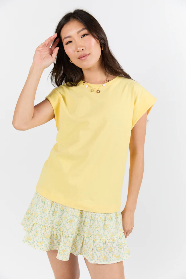 Classic Yellow Cap Sleeve Knit T Shirt - Terpint