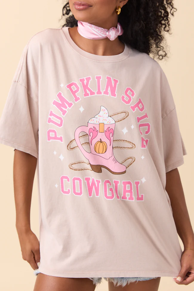 Pumpkin Spice Cowgirl Taupe Oversized Graphic Tee - Terpint