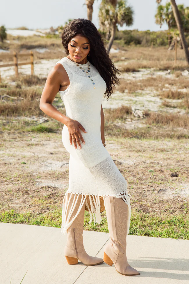 Along The Shoreline Ivory Fringe Detail Sweater Dress FINAL SALE - Terpint