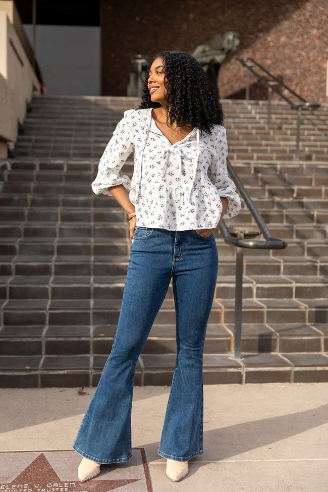 Close To Me Ivory and Blue Bow Detail Floral Blouse FINAL SALE - Terpint