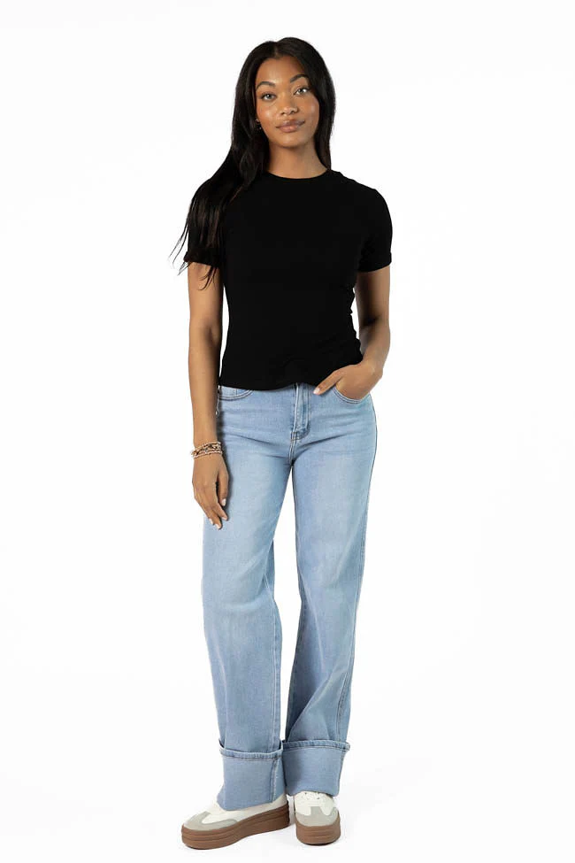 Everyday Essential Black Ribbed Crew Neck Tee FINAL SALE - Terpint