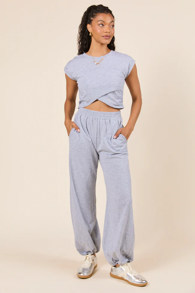 Tinley Heather Grey Lounge Crossover Cap Sleeve Tee - Terpint