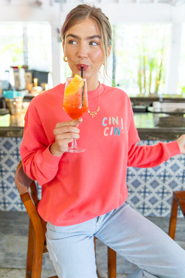 Cin Cin! Light Red Graphic Sweatshirt - Terpint