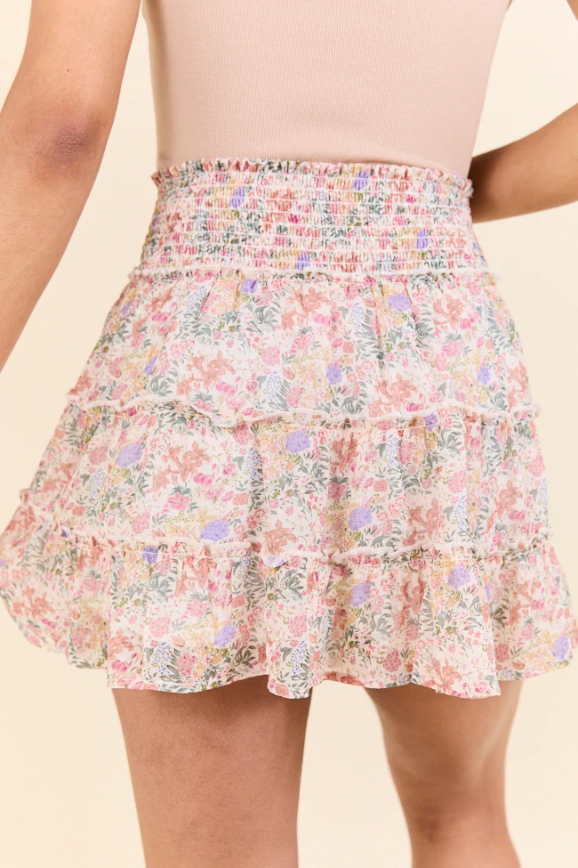 Through The Garden Ivory Multi Floral Skort - Terpint