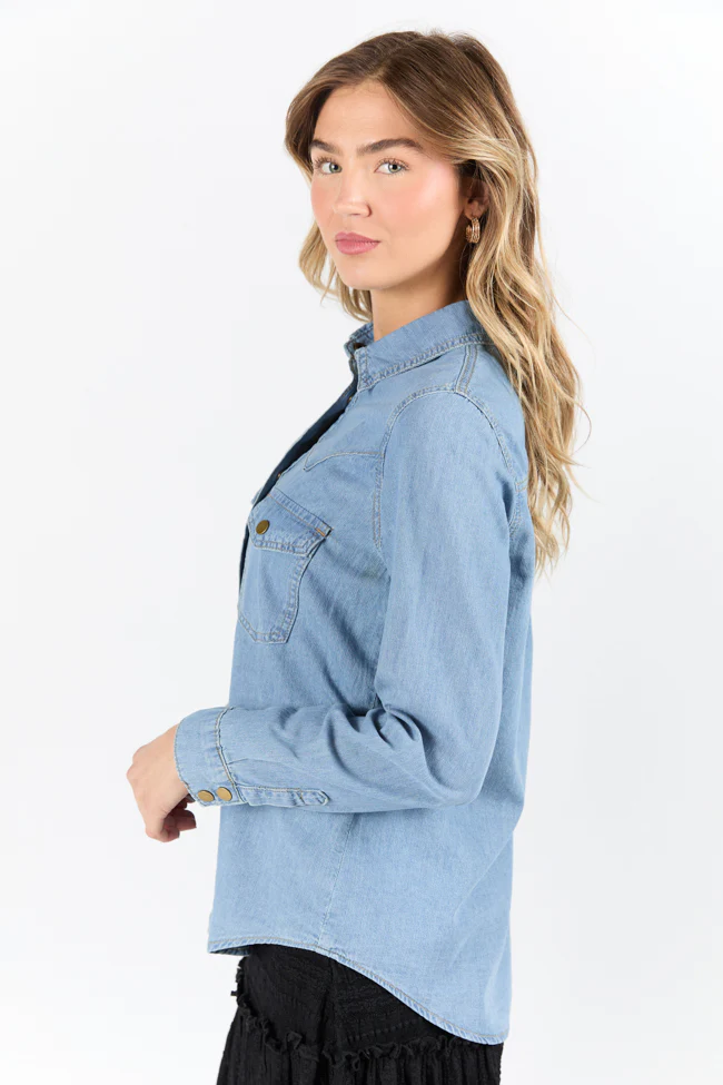 Gussied Up Yoke Detail Chambray Button Down Shirt - Terpint