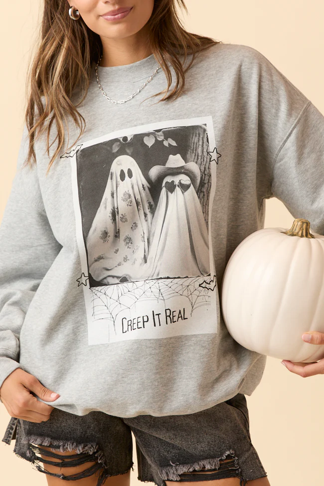 Creep It Real Light Grey Graphic Sweatshirt DOORBUSTER - Terpint