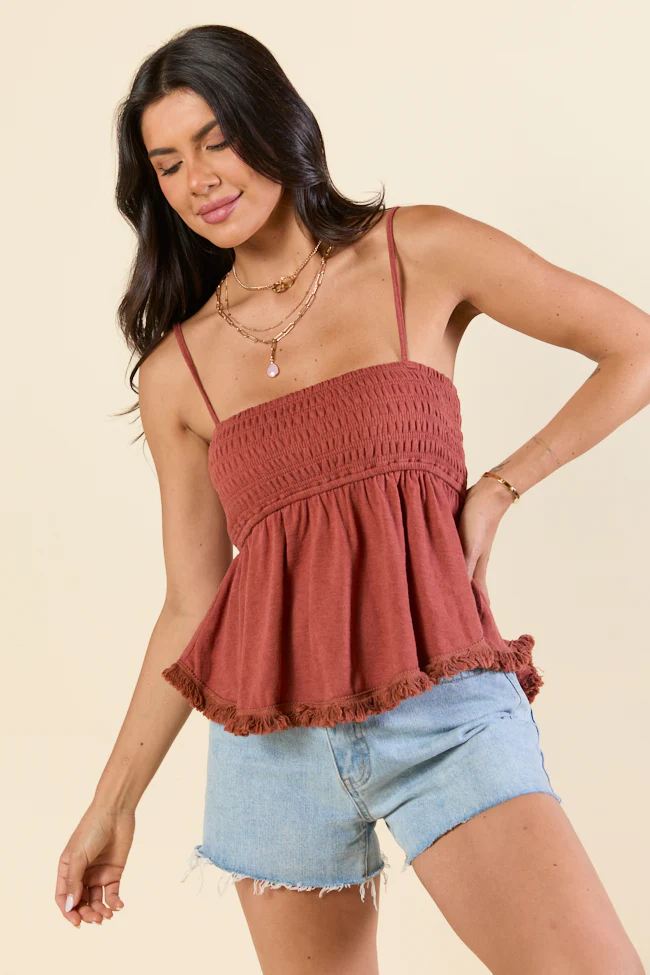 Catching On Burnt Orange Smocked Tank Top - Terpint