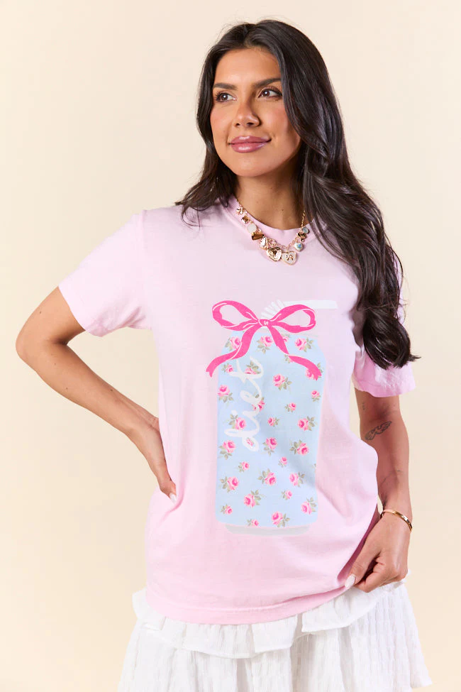 Diet Soda Floral and Bow Light Pink Graphic Tee - Terpint
