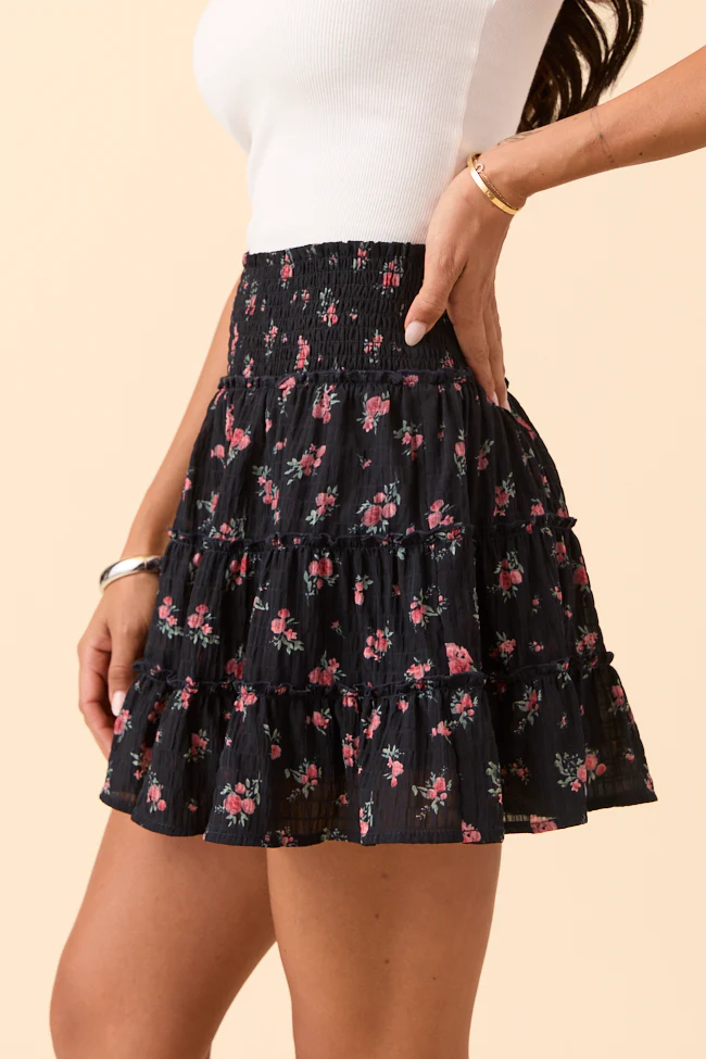 Through the Garden Black and Pink Flower Skort - Terpint