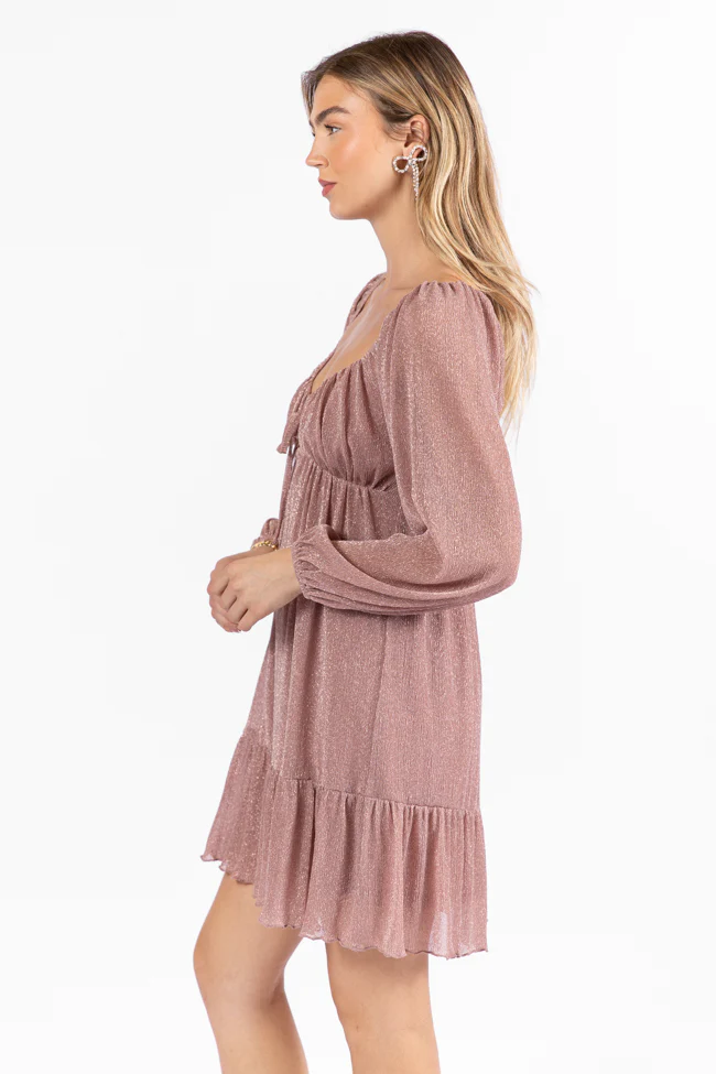 Presence Of Love Pink Shimmer Long Sleeve Sweetheart Dress FINAL SALE - Terpint