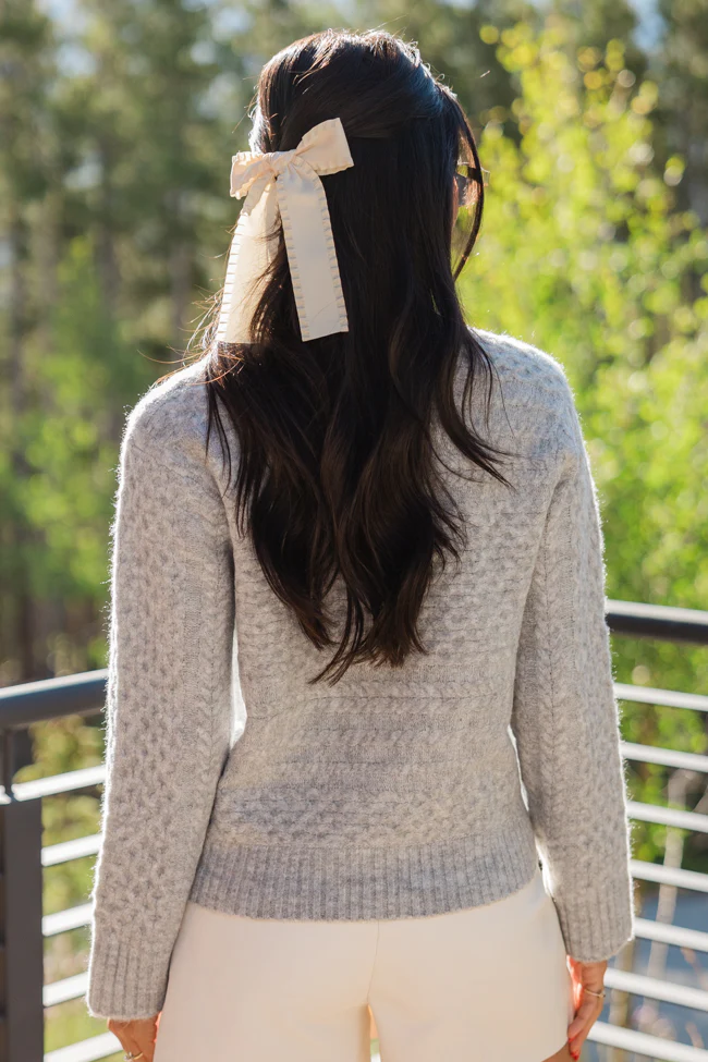 Fireside Moment Grey Cable Knit Mock Neck Sweater FINAL SALE - Terpint