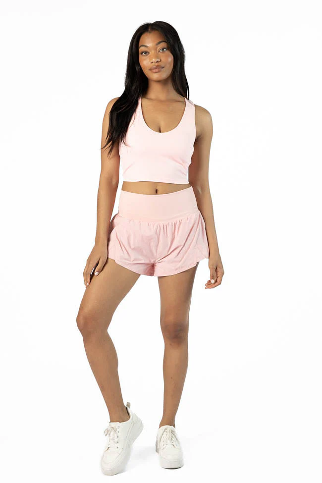 First Place Pink Ribbed Waistband Running Shorts SALE - Terpint
