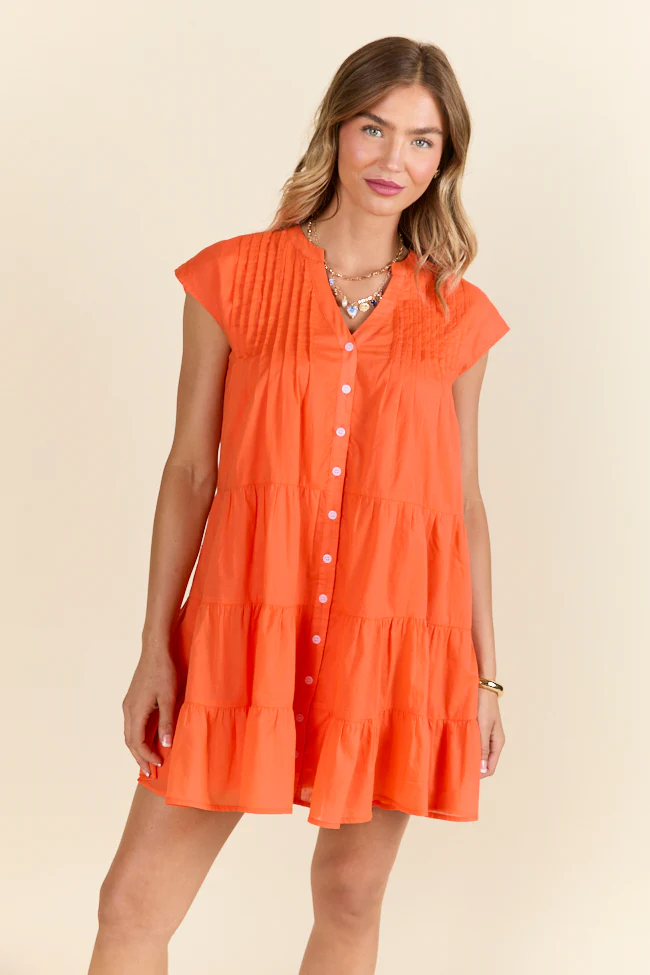Just A Little Orange Button Up Mini Dress - Terpint
