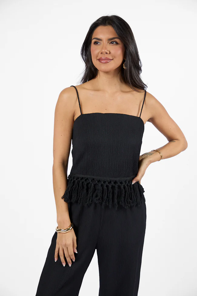 Pretty In Paradise Black Tassel Detail Top FINAL SALE - Terpint