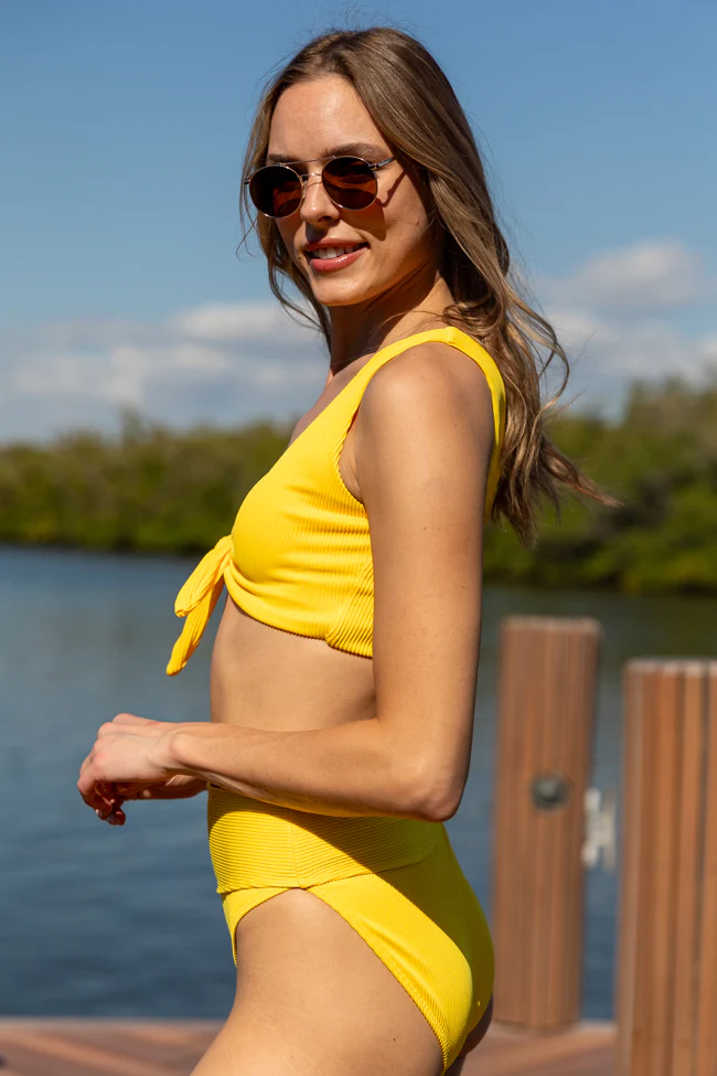 Living The Life Yellow Front Tie Ribbed Bikini Top FINAL SALE - Terpint