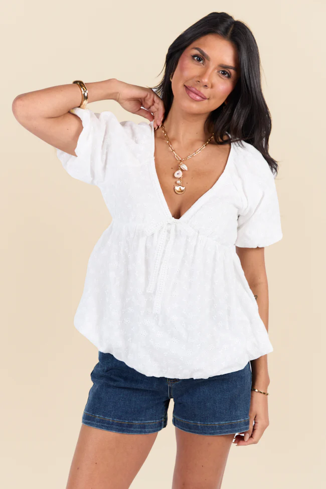 Lovely Thoughts Ivory Embroidered Floral Bubble Hem Blouse FINAL SALE - Terpint