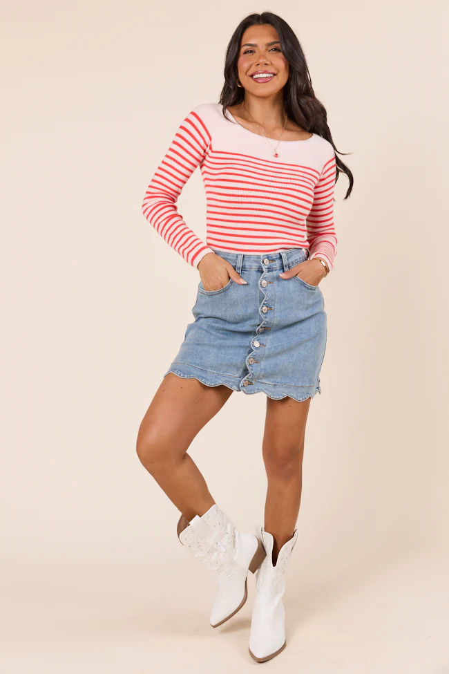 Emma Rose Long Sleeve Off Shoulder Striped Sweater - Terpint