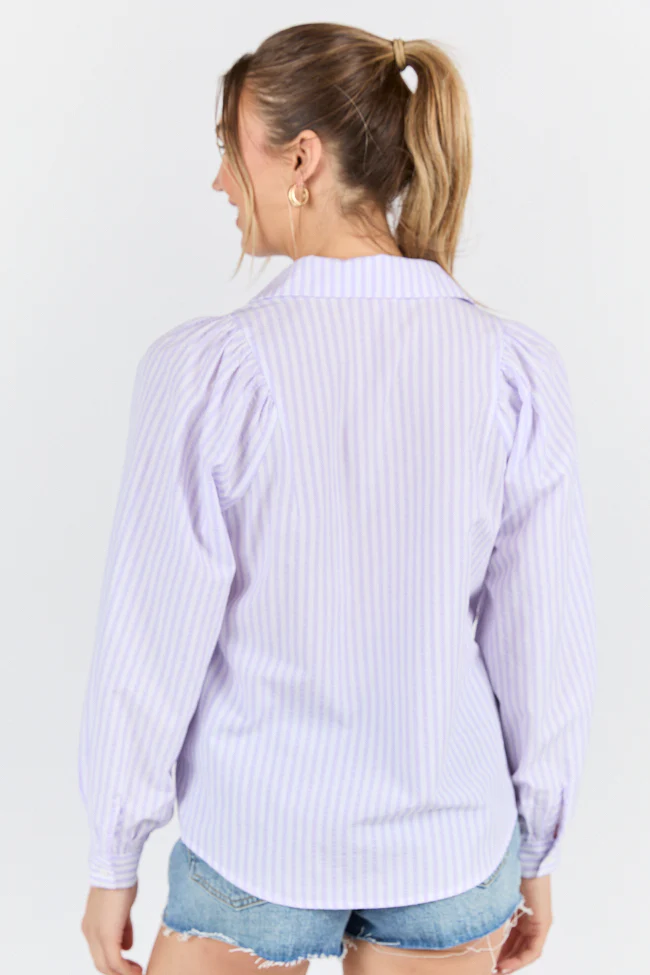 Here Lately Lilac Striped Button Down Top DOORBUSTER - Terpint