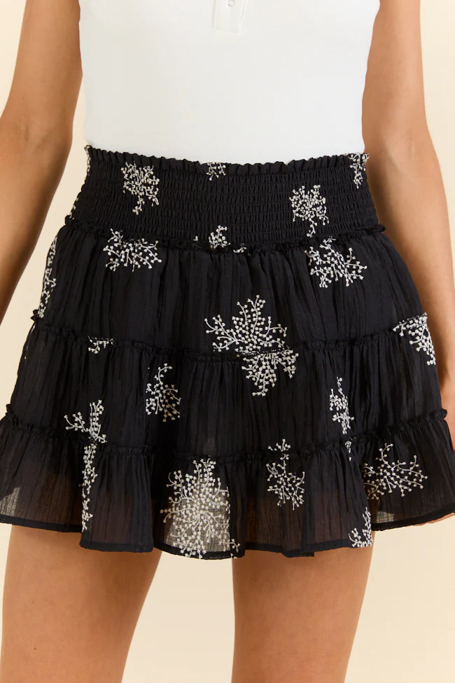 Through The Garden Black Embroidered Mini Skort DOORBUSTER - Terpint