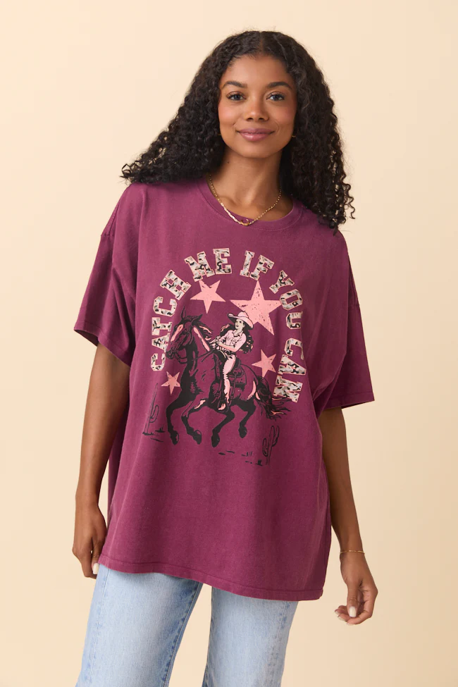 Catch Me If You Can Dark Cherry Oversized Graphic Tee Just Classically Cassidy X Pink Lily - Terpint