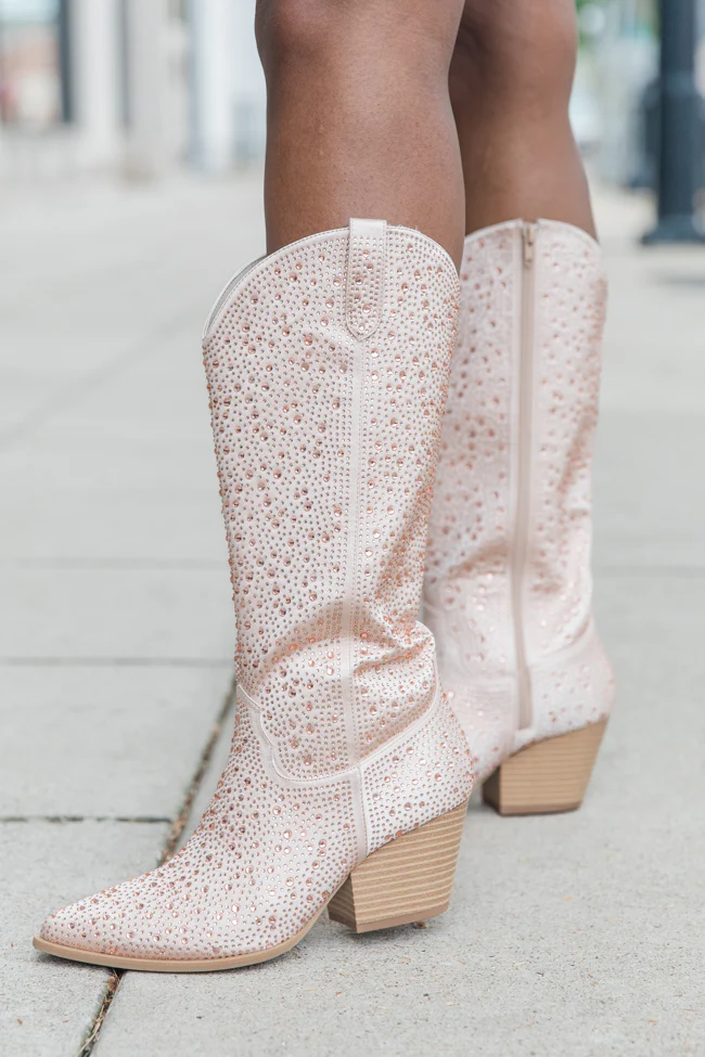 June Taupe Rhinestone Boots FINAL SALE - Terpint
