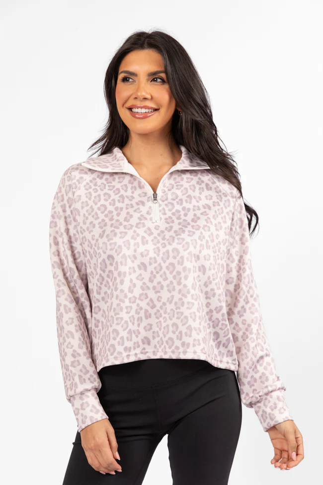 Change Of Heart Leopard Print Quarter Zip Pullover - Terpint