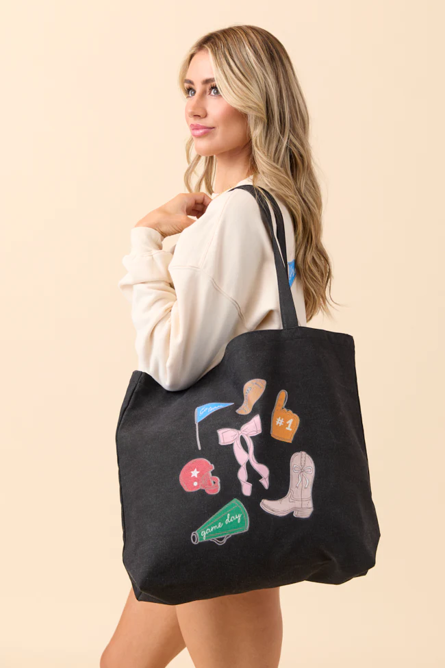 Saturday Tailgate Club Washed Black Graphic Tote Bag - Terpint