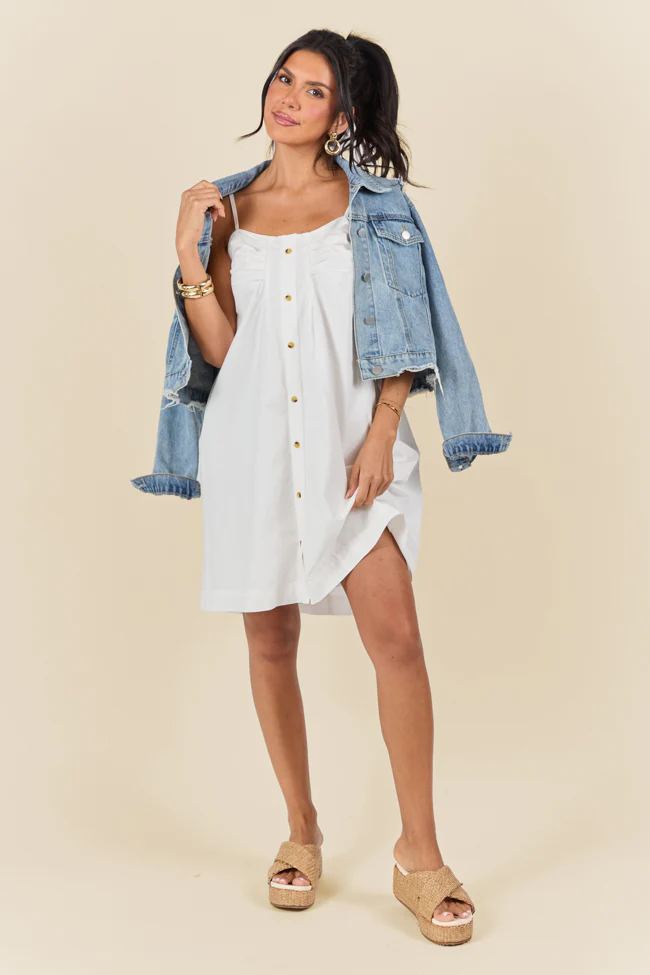 No Looking Back White Button Front Mini Dress FINAL SALE - Terpint