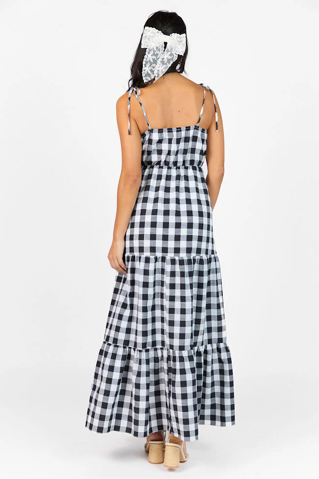 Checked Out Black and White Gingham Tie Front Maxi Dress FINAL SALE - Terpint