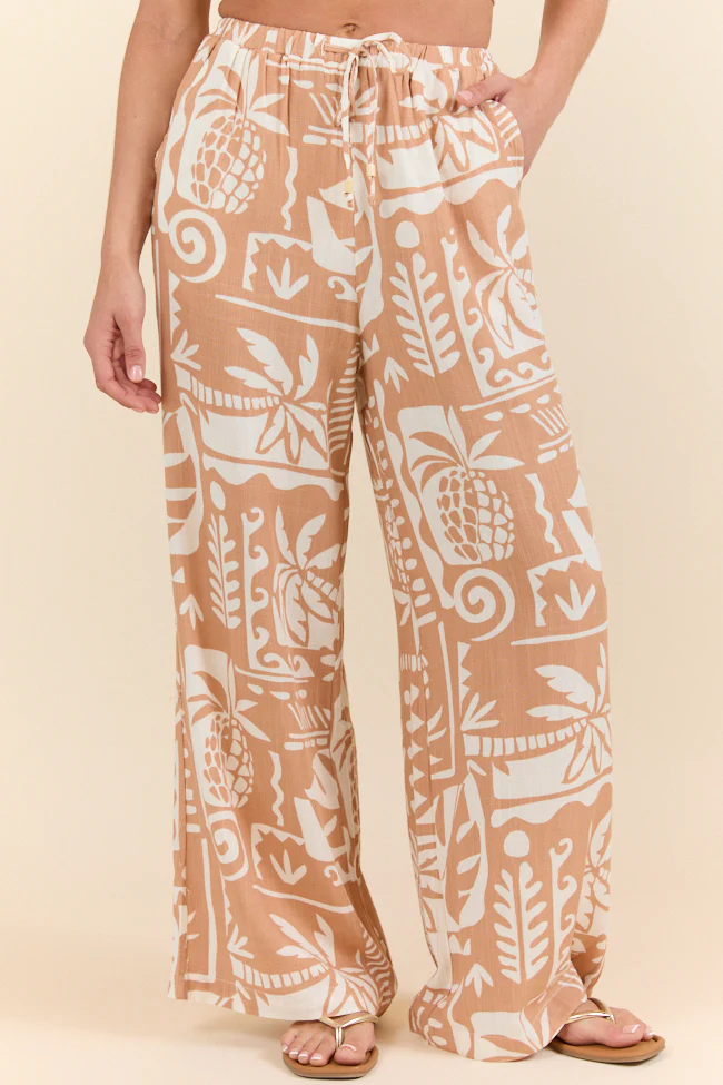 Island Escape Taupe Printed Pull On Pants FINAL SALE - Terpint