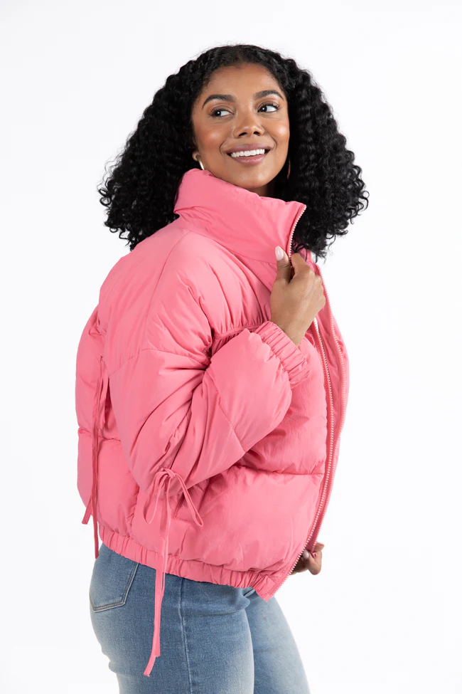Where You'll Find Me Pink Bow Sleeve Puffer Jacket FINAL SALE - Terpint