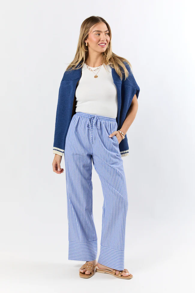 Tidal Lines Blue Striped Pull On Pants SALE - Terpint