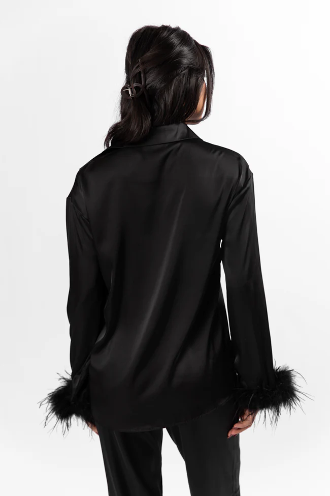 Up All Night Black Feather Pajama Top FINAL SALE - Terpint