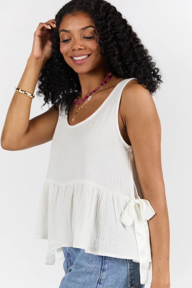 My Sweet Side Tie Ivory Gauze Tank SALE - Terpint