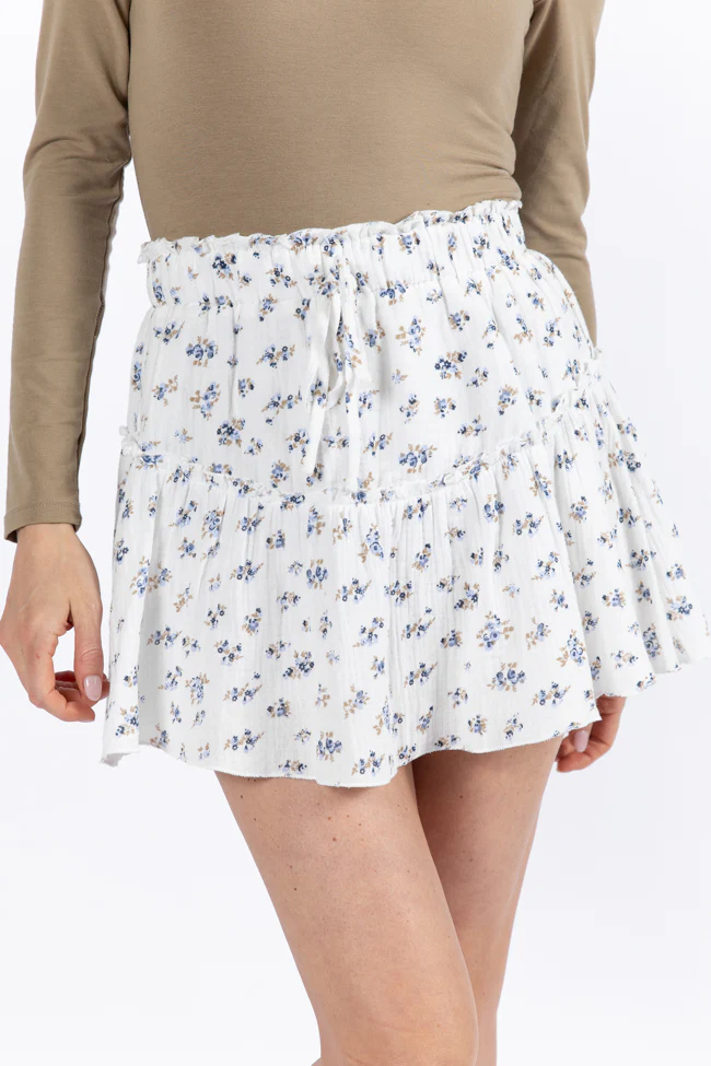 Garden Party Ivory and Blue Floral Print Gauze Skort FINAL SALE - Terpint