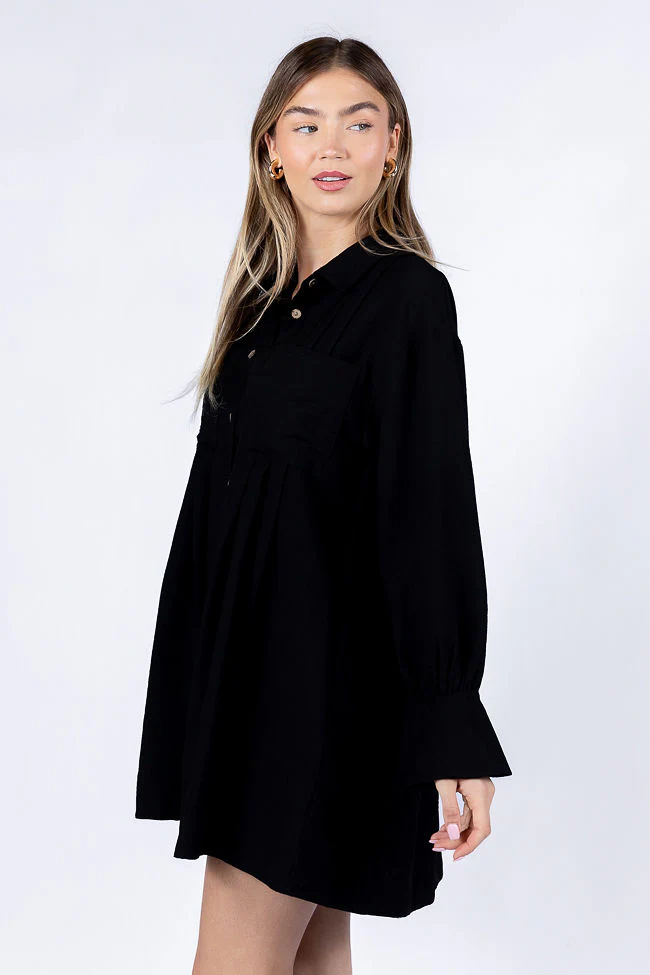 Write This Down Black Button Up Shirt Dress FINAL SALE - Terpint