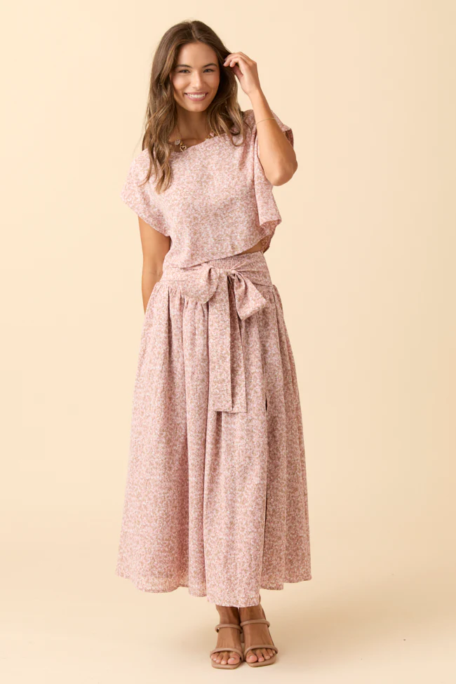 Cleo Pink Floral Tie Front Skirt Set - Terpint