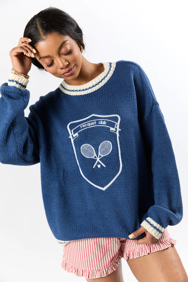 Racquet Club Navy Crew Neck Sweater - Terpint