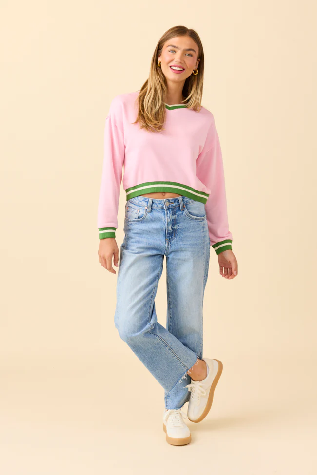 Beatrice Pink and Green Cropped Sporty Sweatshirt - Terpint