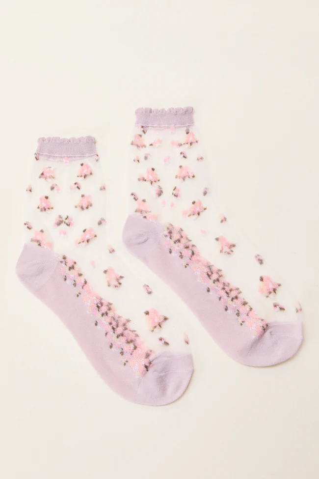 Aveline Pink Floral Sheer Socks - Terpint